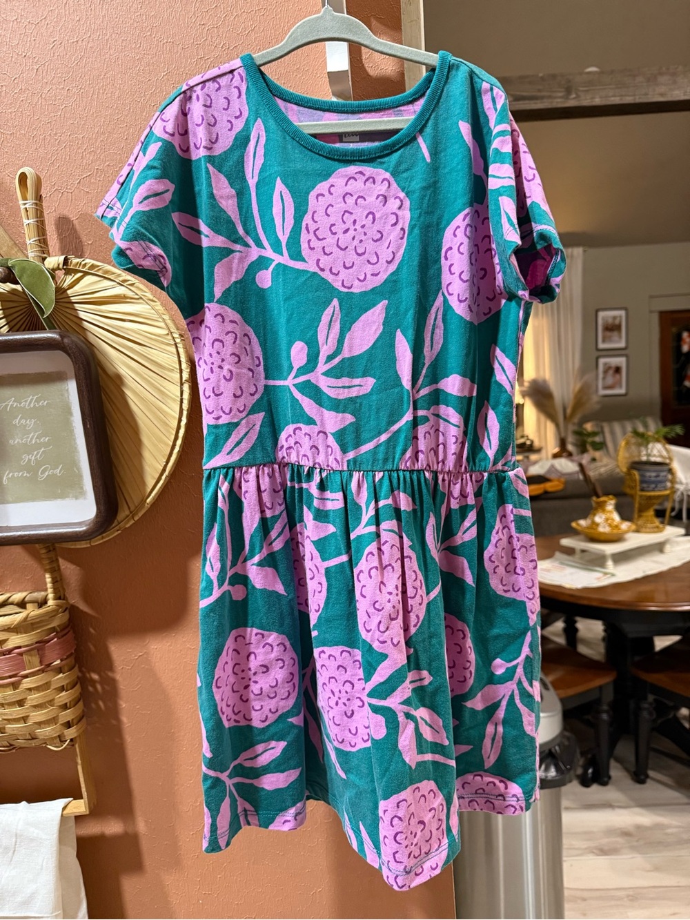 Tea Collection Teal and Pink Floral Cotton Casual Dress
